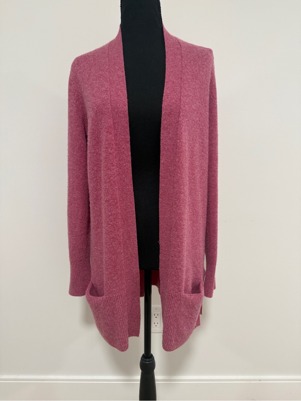 L.L.Bean Women’s L 100% Cashmere Cardigan Dusty Rose Blush Open Front Pockets